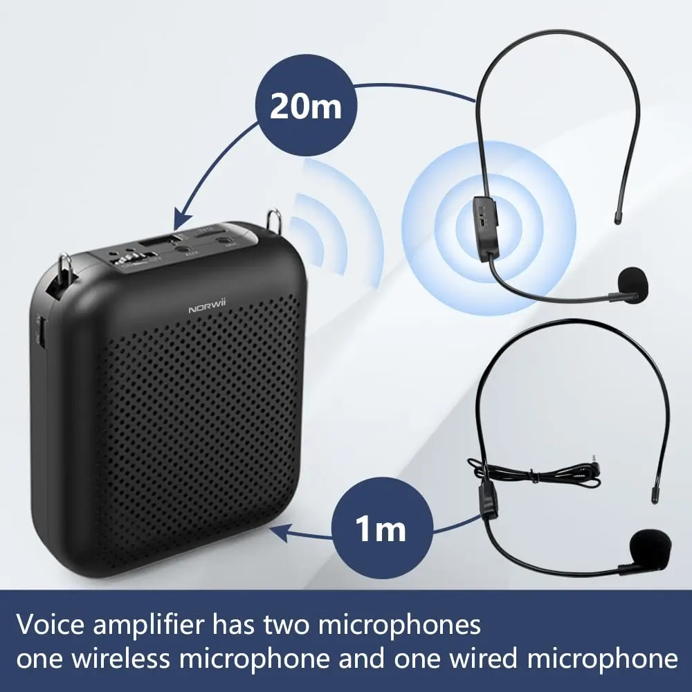 Norwii Portable Wireless Voice Amplifier with Bluetooth Speaker & 2 Microphones (10W, Black) | 1000 m² Coverage - view 4