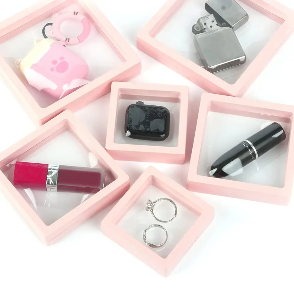 UUYYEO Jewelry Display Enclosure 7x7x2cm Pink | Transparent Floating Frame for Jewelry & Coins - view 2