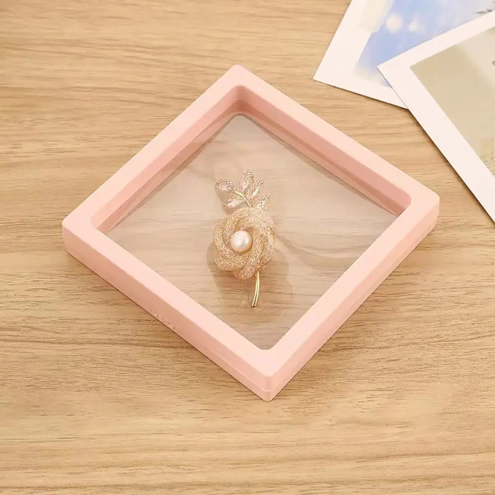 UUYYEO Jewelry Display Enclosure 7x7x2cm Pink | Transparent Floating Frame for Jewelry & Coins - view 3