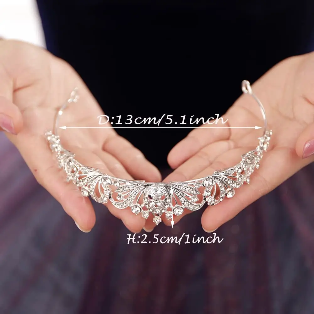 JWICOS Silver Wedding Tiara for Women Princess Crowns and Tiaras 2.5cm | Rhinestone & Crystal for Bride & Party - view 5