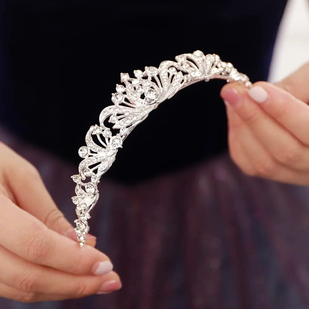 JWICOS Silver Wedding Tiara for Women Princess Crowns and Tiaras 2.5cm | Rhinestone & Crystal for Bride & Party - view 2