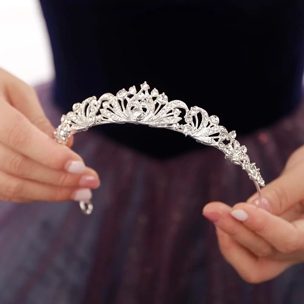 JWICOS Silver Wedding Tiara for Women Princess Crowns and Tiaras 2.5cm | Rhinestone & Crystal for Bride & Party - view 3