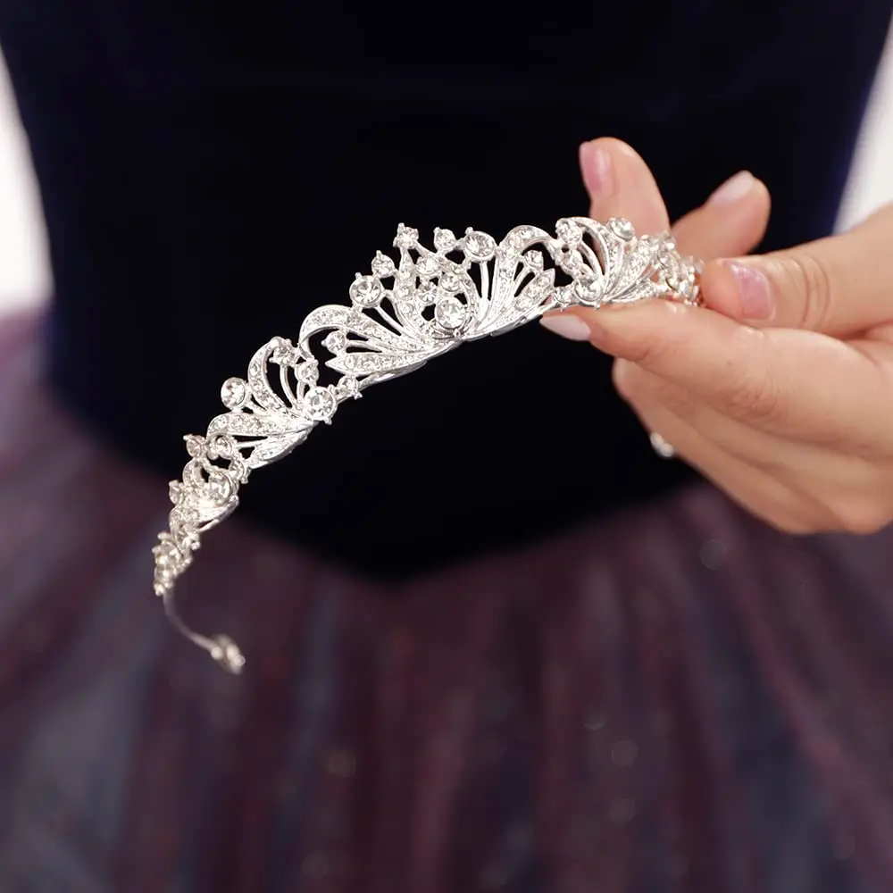 JWICOS Silver Wedding Tiara for Women Princess Crowns and Tiaras 2.5cm | Rhinestone & Crystal for Bride & Party - view 4