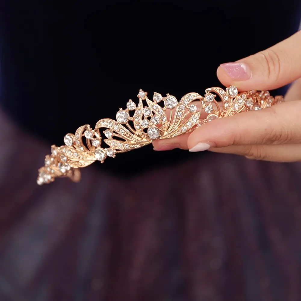 JWICOS Princess Tiara for Women 2.5cm x 13cm Gold Rhinestone Crystal Headband Wedding - view 5