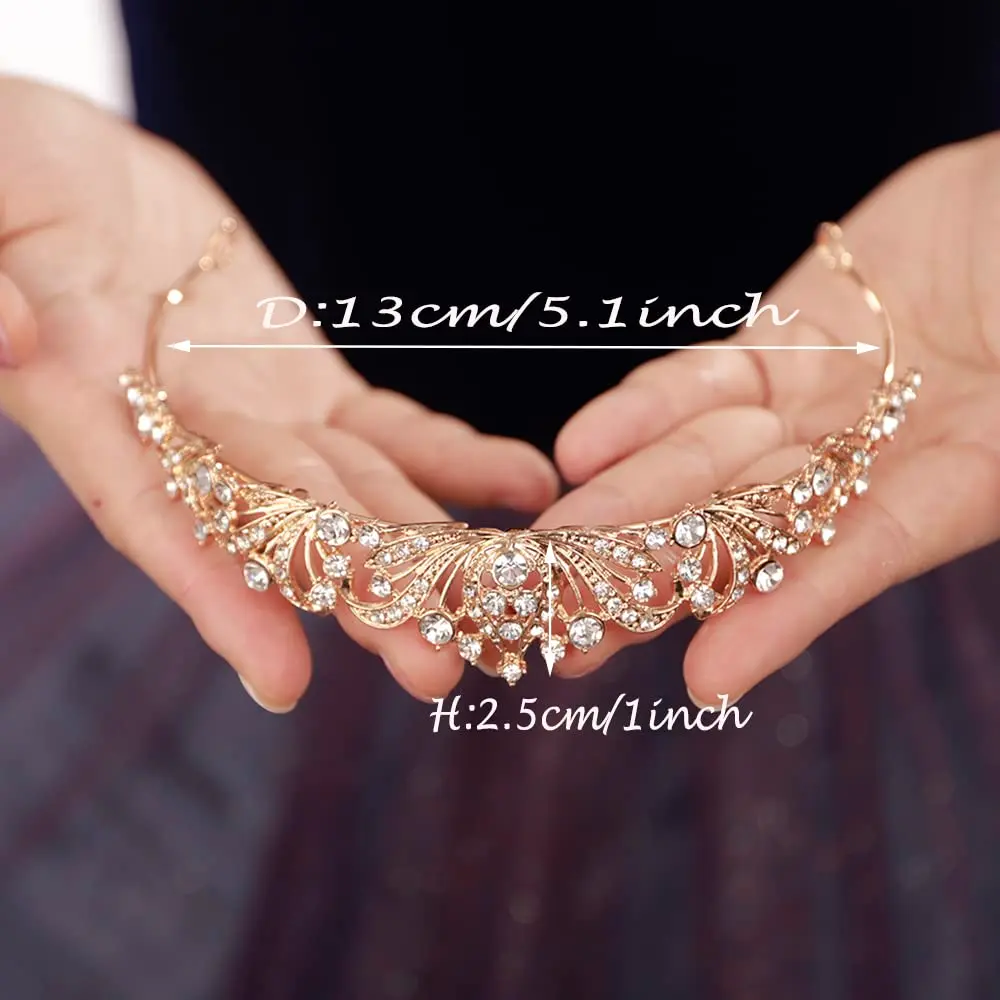 JWICOS Princess Tiara for Women 2.5cm x 13cm Gold Rhinestone Crystal Headband Wedding - view 6