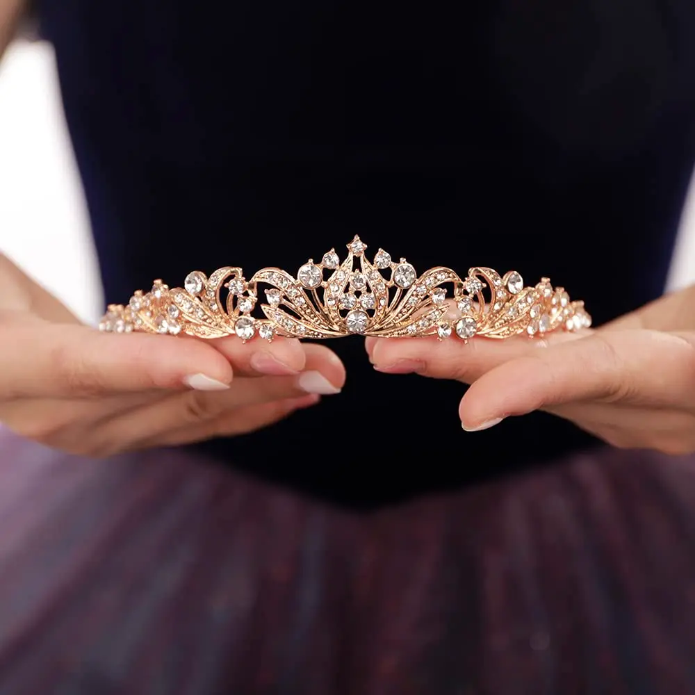 JWICOS Princess Tiara for Women 2.5cm x 13cm Gold Rhinestone Crystal Headband Wedding - view 2