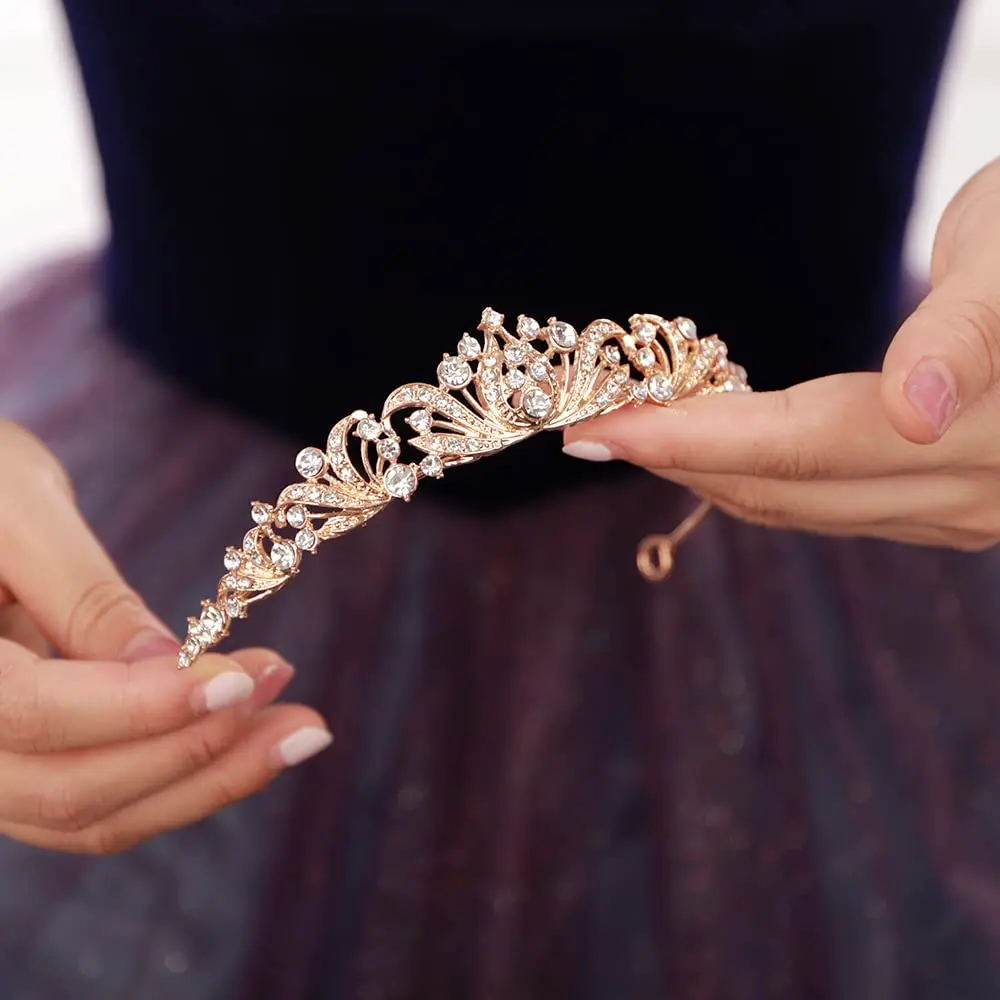 JWICOS Princess Tiara for Women 2.5cm x 13cm Gold Rhinestone Crystal Headband Wedding - view 3