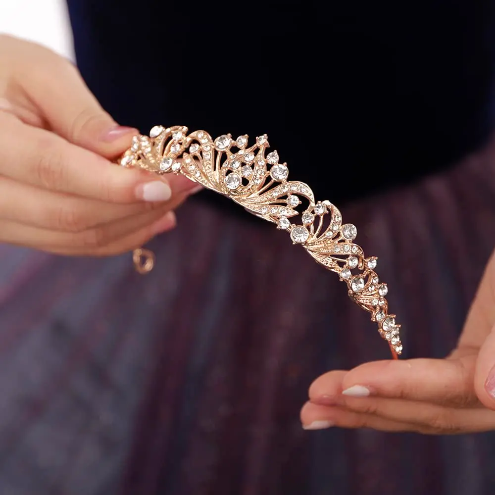 JWICOS Princess Tiara for Women 2.5cm x 13cm Gold Rhinestone Crystal Headband Wedding - view 4