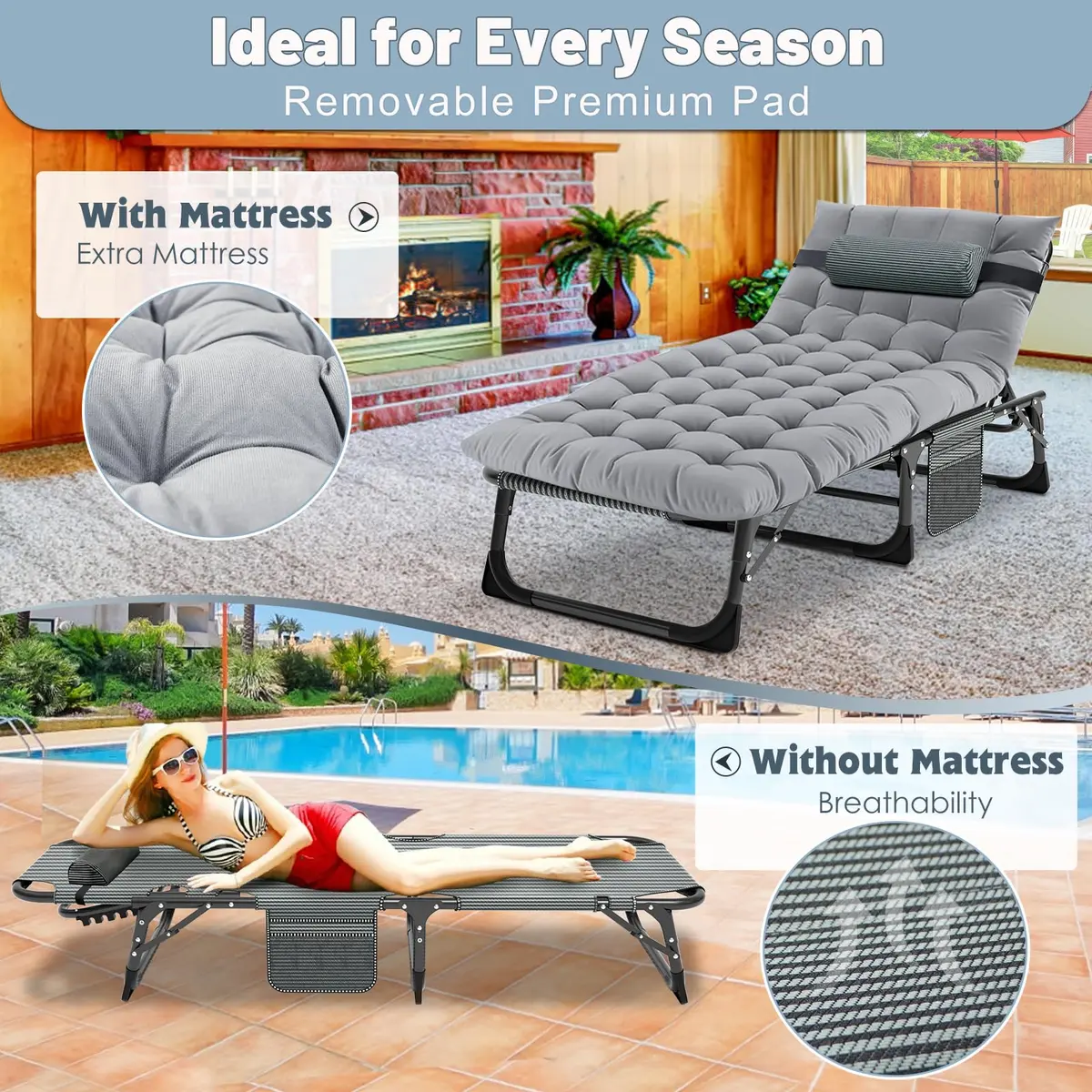 Slsy Folding Camping Cot for Adults, Adjustable Camping Bed with Pad | 5-Position Reclining, Heavy-Duty Support, Portable & Multi-Purpose - view 5