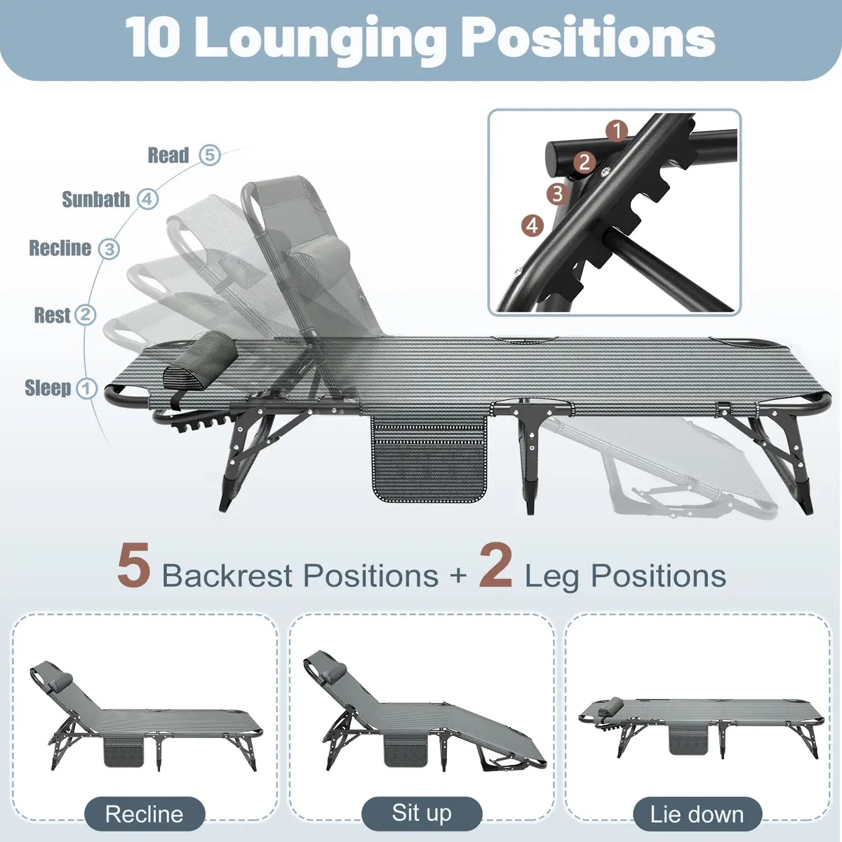 Slsy Folding Camping Cot for Adults, Adjustable Camping Bed with Pad | 5-Position Reclining, Heavy-Duty Support, Portable & Multi-Purpose - view 6
