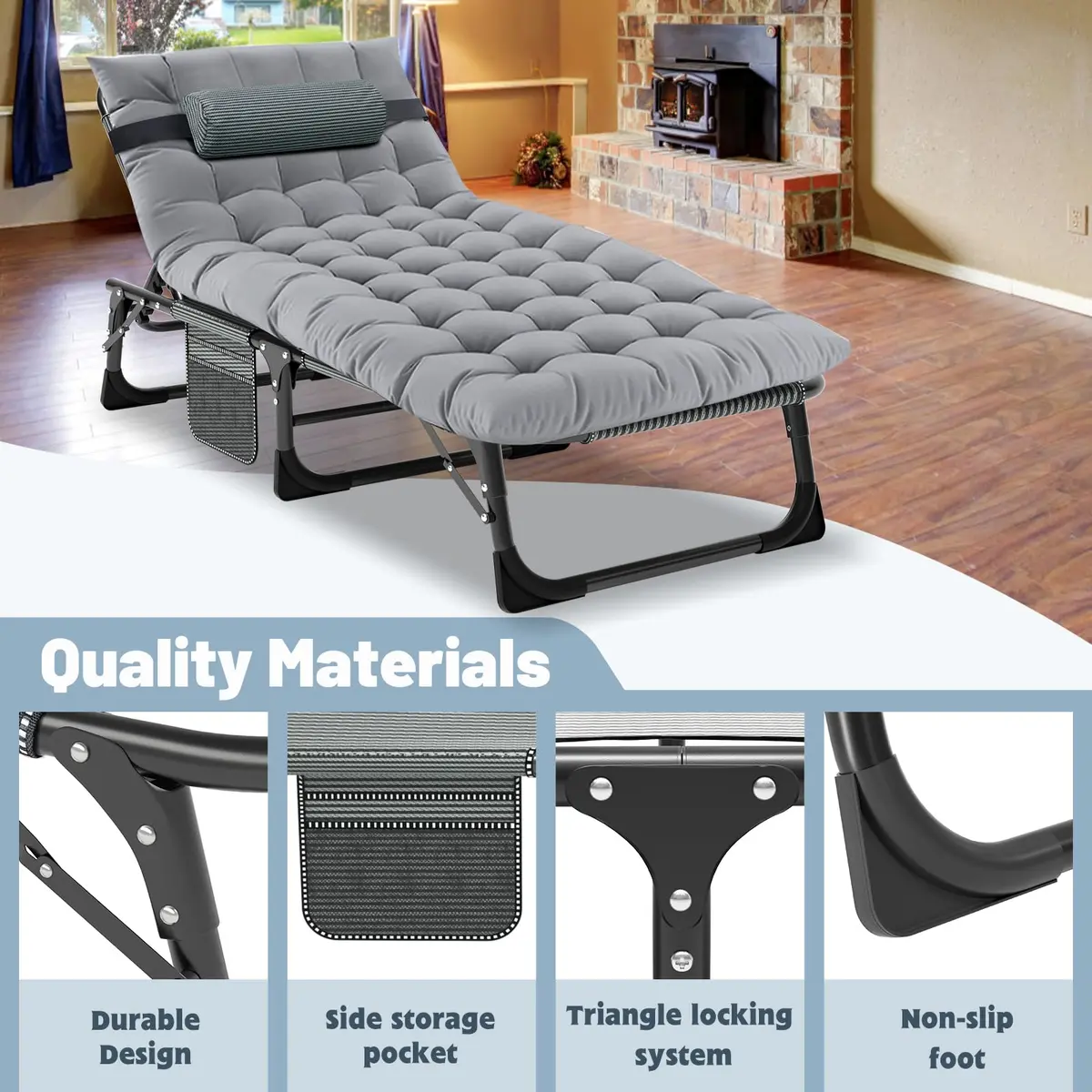 Slsy Folding Camping Cot for Adults, Adjustable Camping Bed with Pad | 5-Position Reclining, Heavy-Duty Support, Portable & Multi-Purpose - view 7