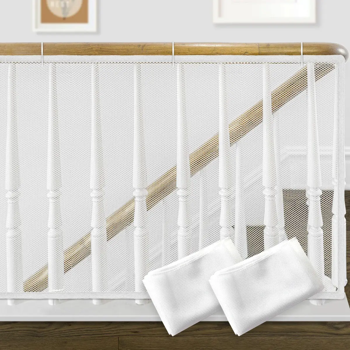 Gudui White 2 Pack Banister Guard 600cm x 80cm (20ft x 2.6ft) | Child Safety Net for Stairs and Balconies - main product image