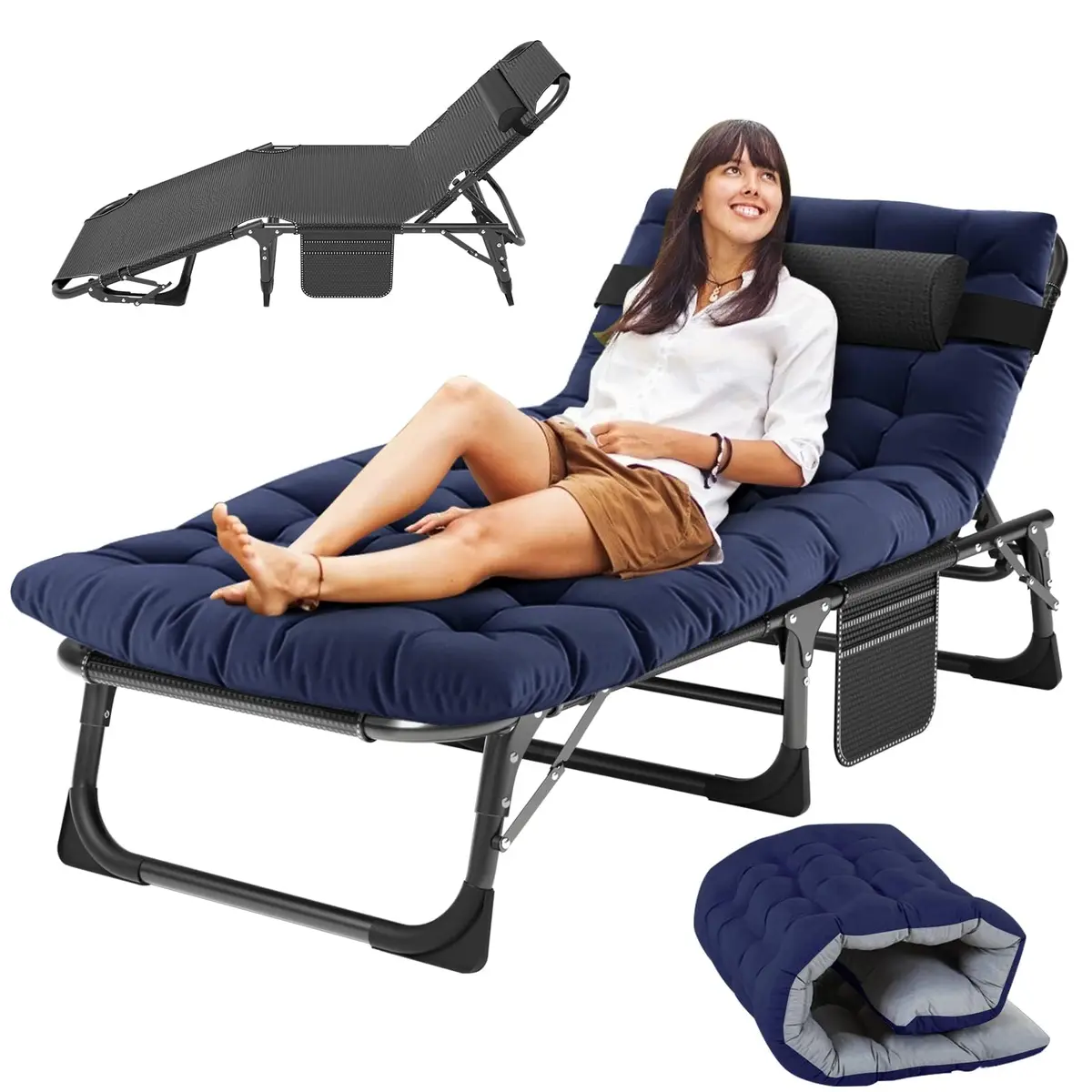 Slsy Folding Camping Cot for Adults | Adjustable 5-Position Reclining Bed with Removable Mattress - main product image