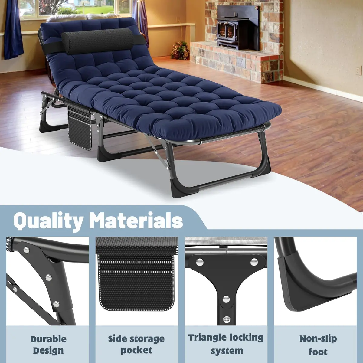 Slsy Folding Camping Cot for Adults | Adjustable 5-Position Reclining Bed with Removable Mattress - view 5