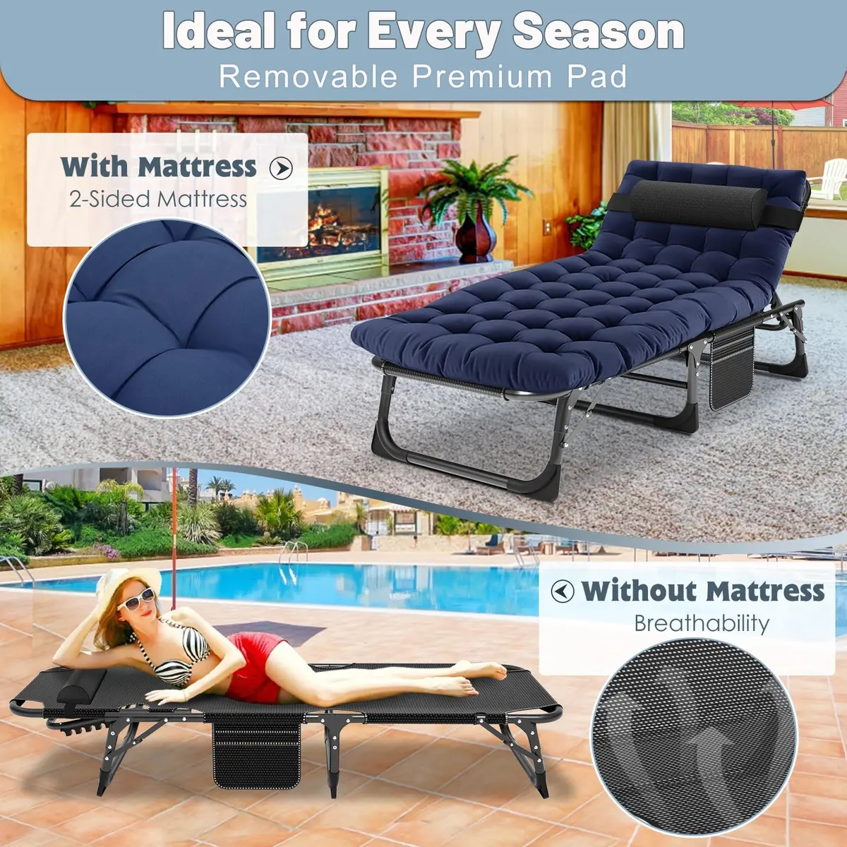 Slsy Folding Camping Cot for Adults | Adjustable 5-Position Reclining Bed with Removable Mattress - view 2