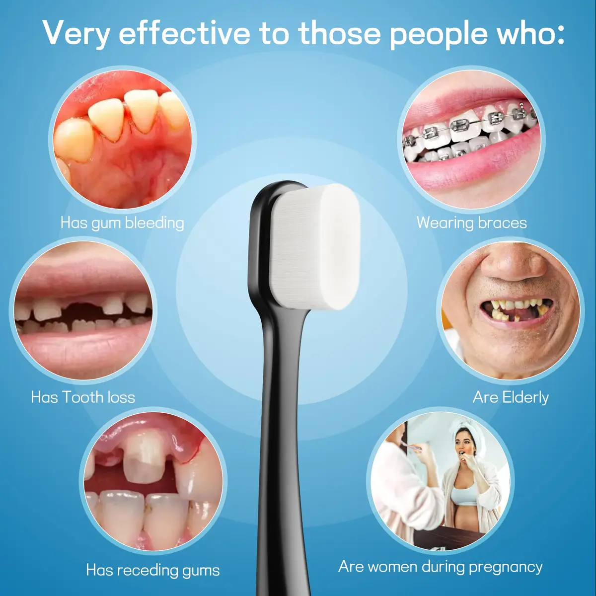 OB rush Ultra Soft Toothbrush for Sensitive Gums | 20k Nano Floss Bristles, 2 Pack, Black & White - view 5