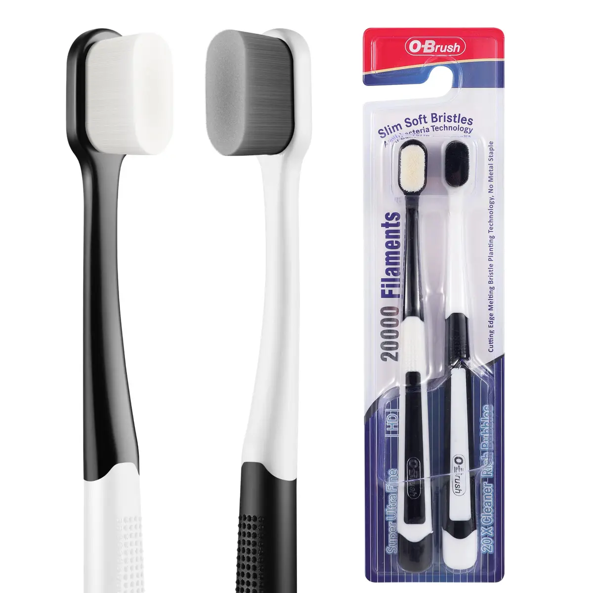 OB rush Ultra Soft Toothbrush for Sensitive Gums | 20k Nano Floss Bristles, 2 Pack, Black & White - main product image