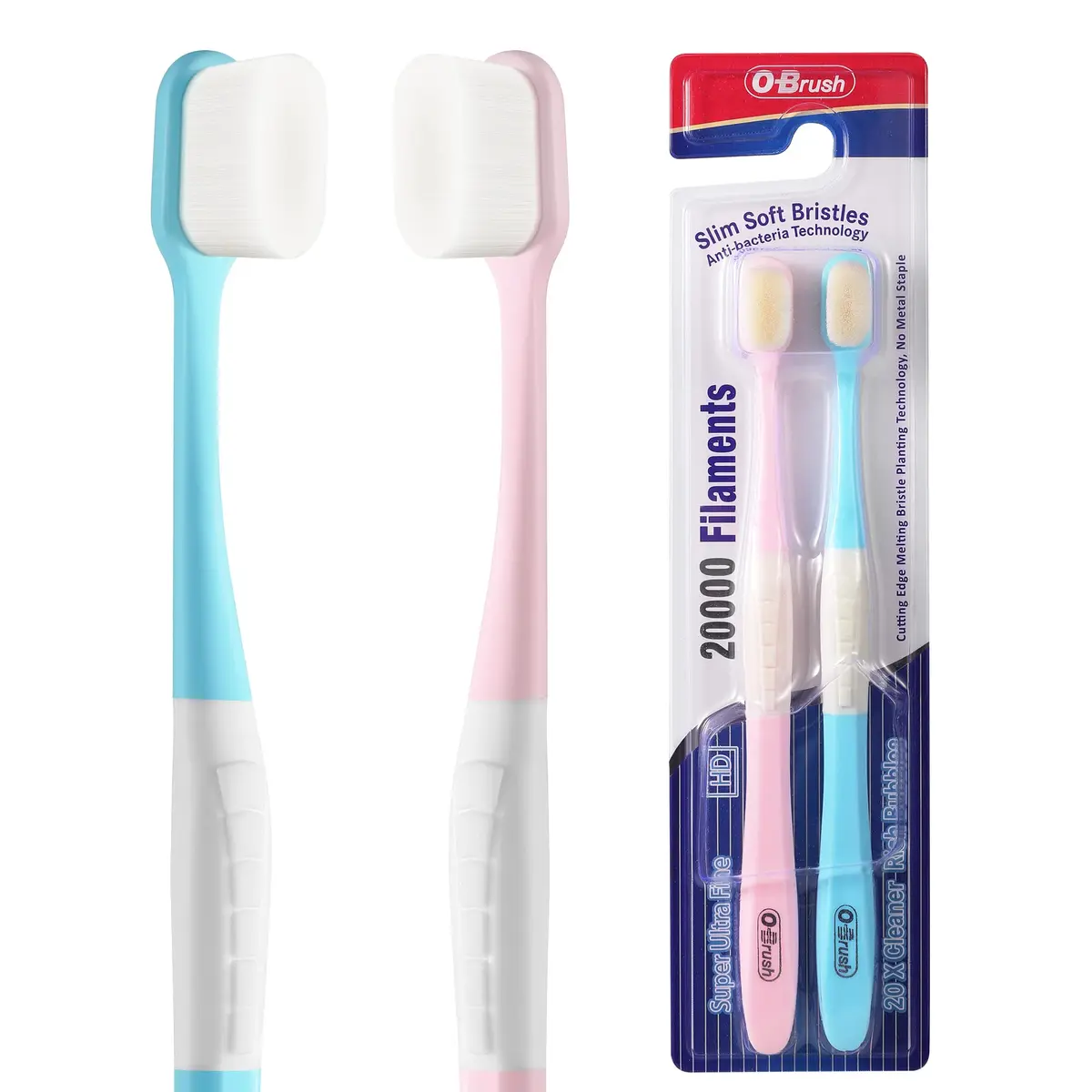 OB rush Extra Soft Toothbrush, Ultra Soft Toothbrush for Sensitive Gums, 20k Nano Floss Bristles, Pack of 2 | Gentle Cleaning for Braces & Pregnancy - main product image