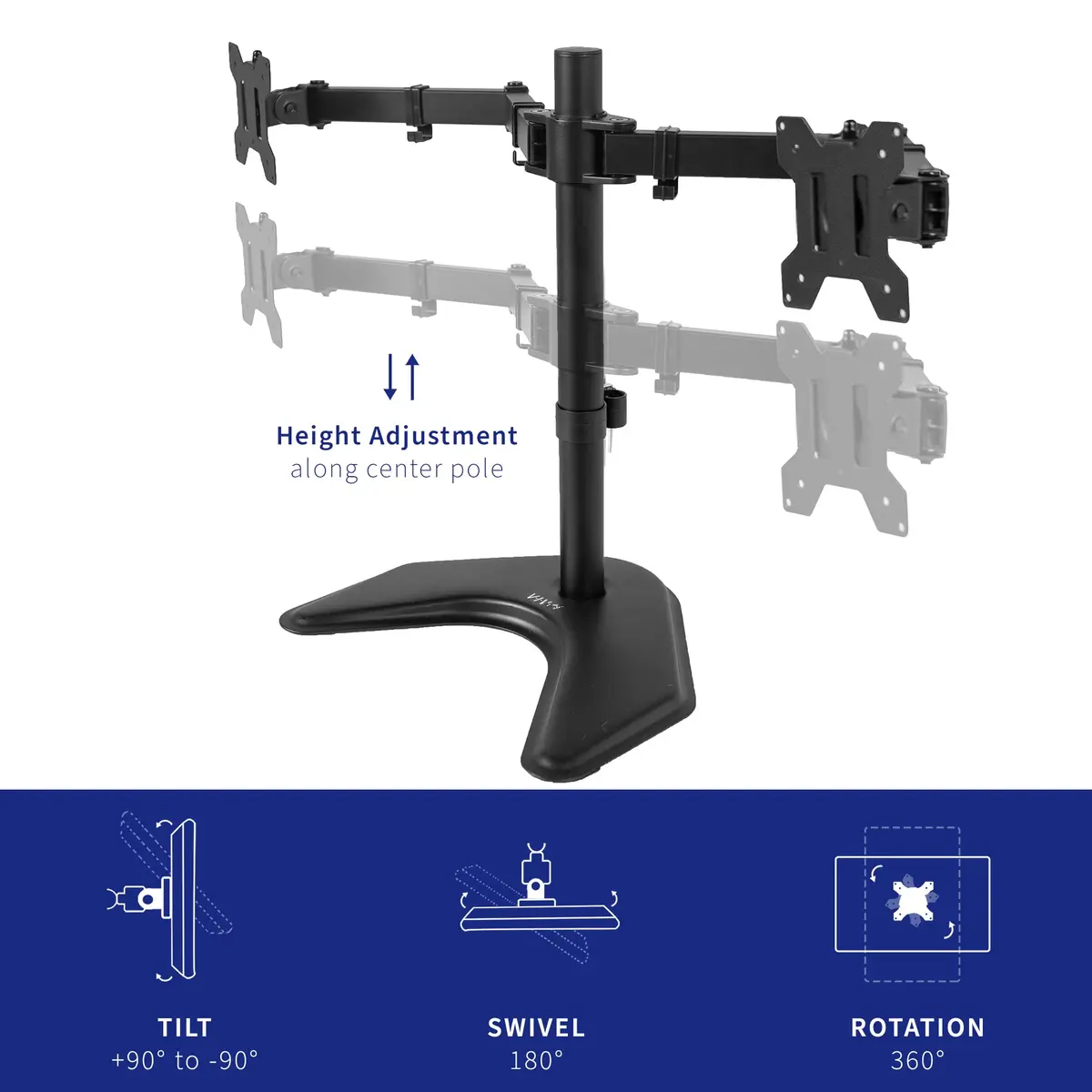 VIVO Dual LED LCD Monitor Mount, Free-Standing Desk Stand for 2 Screens up to 32 Inch, Heavy-Duty Fully Adjustable Arms with Max VESA 100x100mm, Black, STAND-V032F - view 5