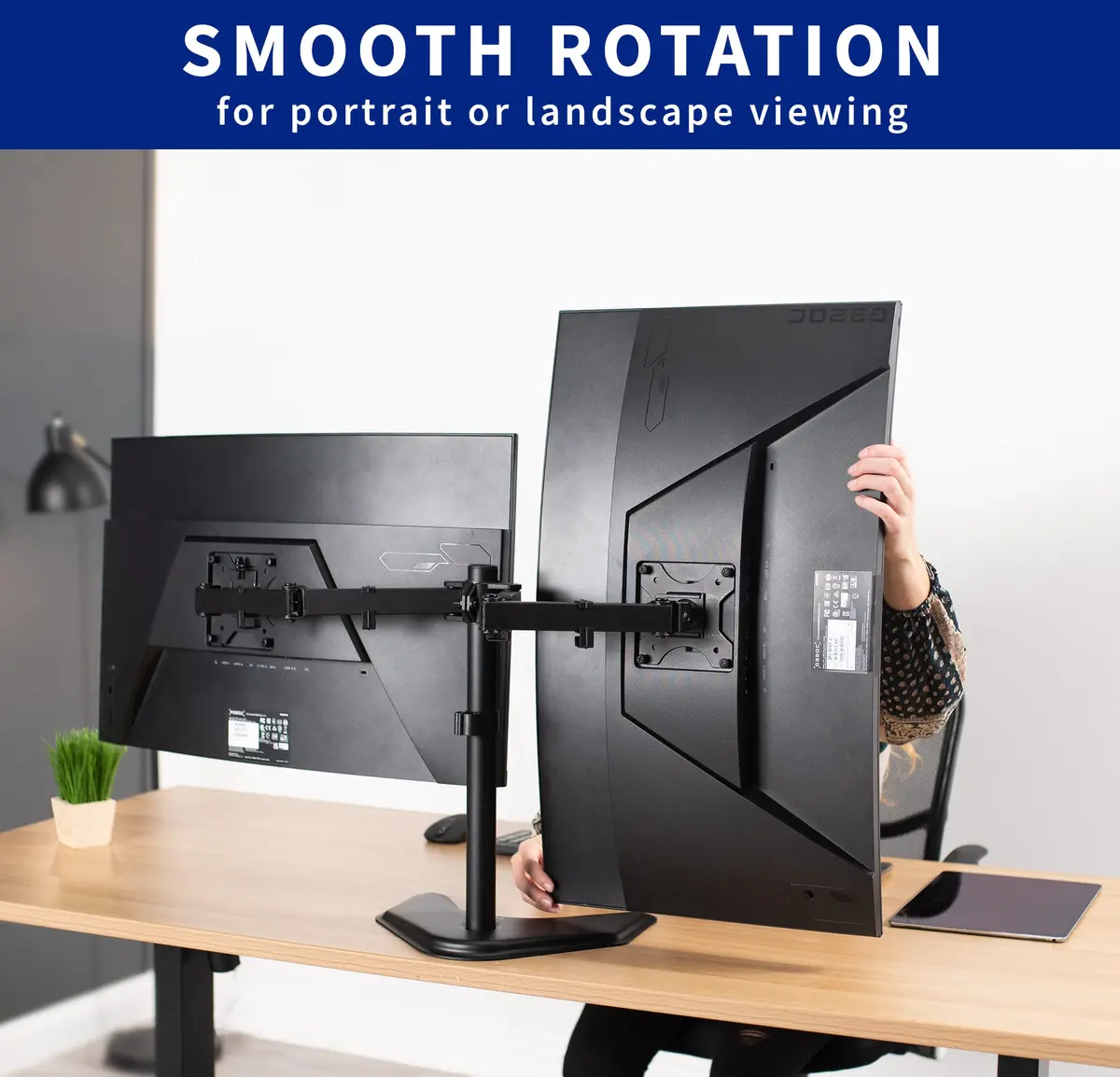 VIVO Dual LED LCD Monitor Mount, Free-Standing Desk Stand for 2 Screens up to 32 Inch, Heavy-Duty Fully Adjustable Arms with Max VESA 100x100mm, Black, STAND-V032F - view 6