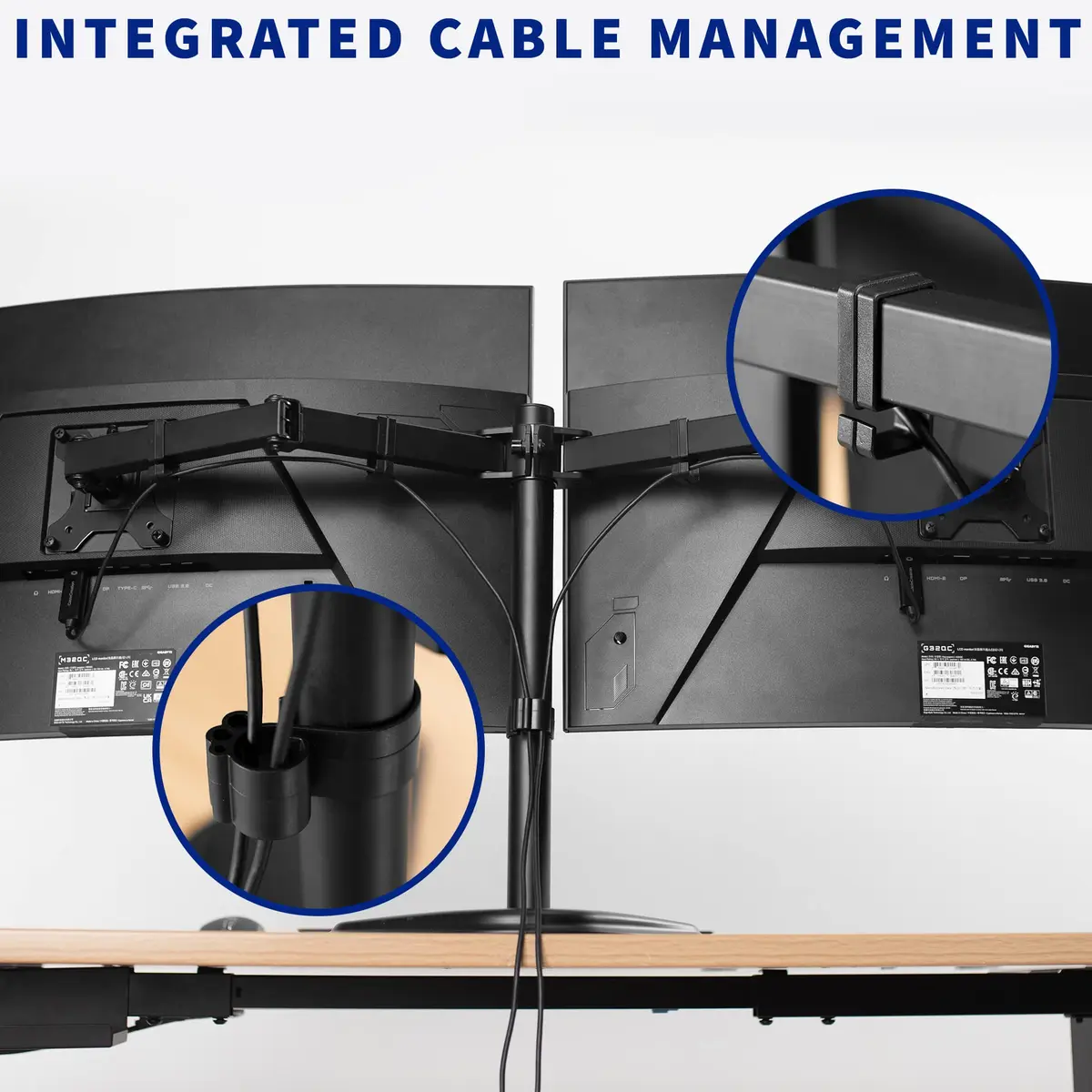 VIVO Dual LED LCD Monitor Mount, Free-Standing Desk Stand for 2 Screens up to 32 Inch, Heavy-Duty Fully Adjustable Arms with Max VESA 100x100mm, Black, STAND-V032F - view 7