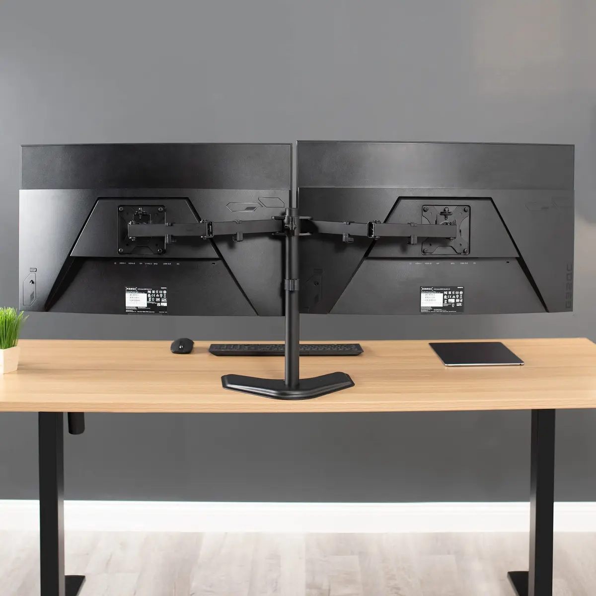 VIVO Dual LED LCD Monitor Mount, Free-Standing Desk Stand for 2 Screens up to 32 Inch, Heavy-Duty Fully Adjustable Arms with Max VESA 100x100mm, Black, STAND-V032F - view 9