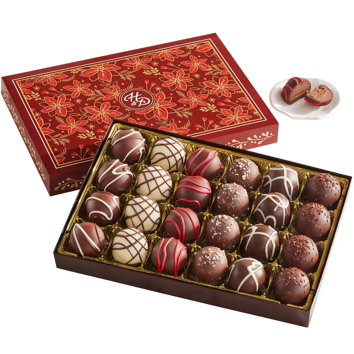 Harry & David Signature Holiday Truffles 24 Count | Milk & Dark Chocolate Assortment, 0.6 oz Each - main product image