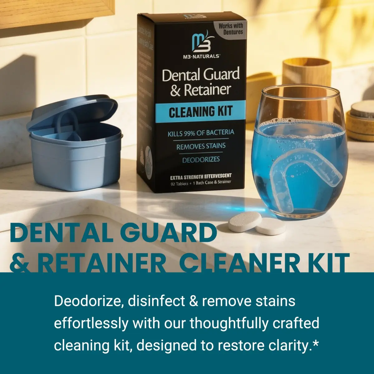 M3 Naturals Retainer Cleaner and Soak Container Kit with 92 Tablets | Complete Oral Hygiene Solution - view 3