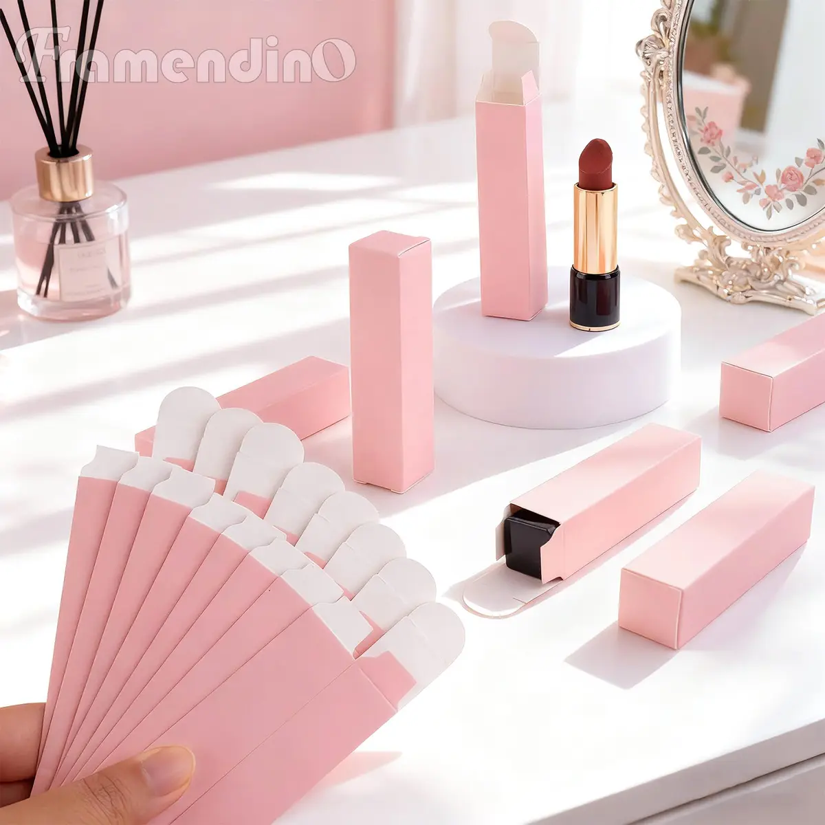 Framendino Pink Kraft Paper Lipstick Boxes 8.4cm (3.3in) | 50 Pack for DIY Crafts - view 3