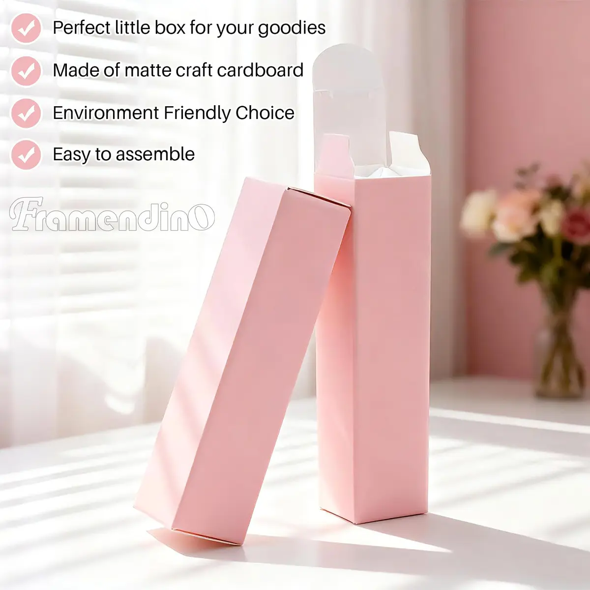 Framendino Pink Kraft Paper Lipstick Boxes 8.4cm (3.3in) | 50 Pack for DIY Crafts - view 4