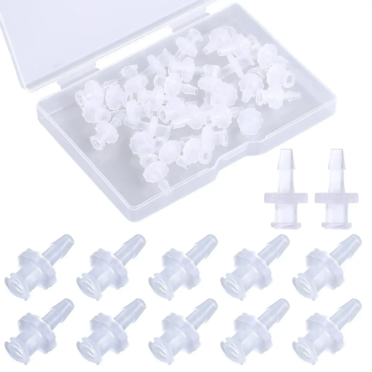 AIEX Clear Female Luer Lock 1/8" (3.2mm) Syringe Adapters, 30-Piece Kit | Industrial Grade Connectors for Secure Tubing - main product image