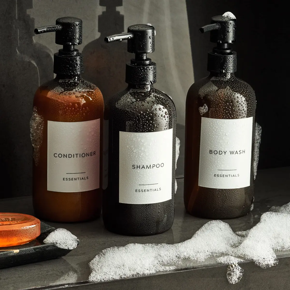KIBAGA Stylish Shampoo & Conditioner Dispenser Set of 3-600ml | Elegant Bathroom Organizer with Refillable Bottles - view 6