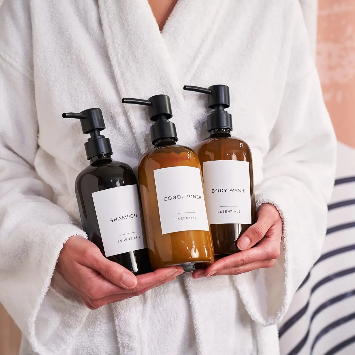 KIBAGA Stylish Shampoo & Conditioner Dispenser Set of 3-600ml | Elegant Bathroom Organizer with Refillable Bottles - view 7