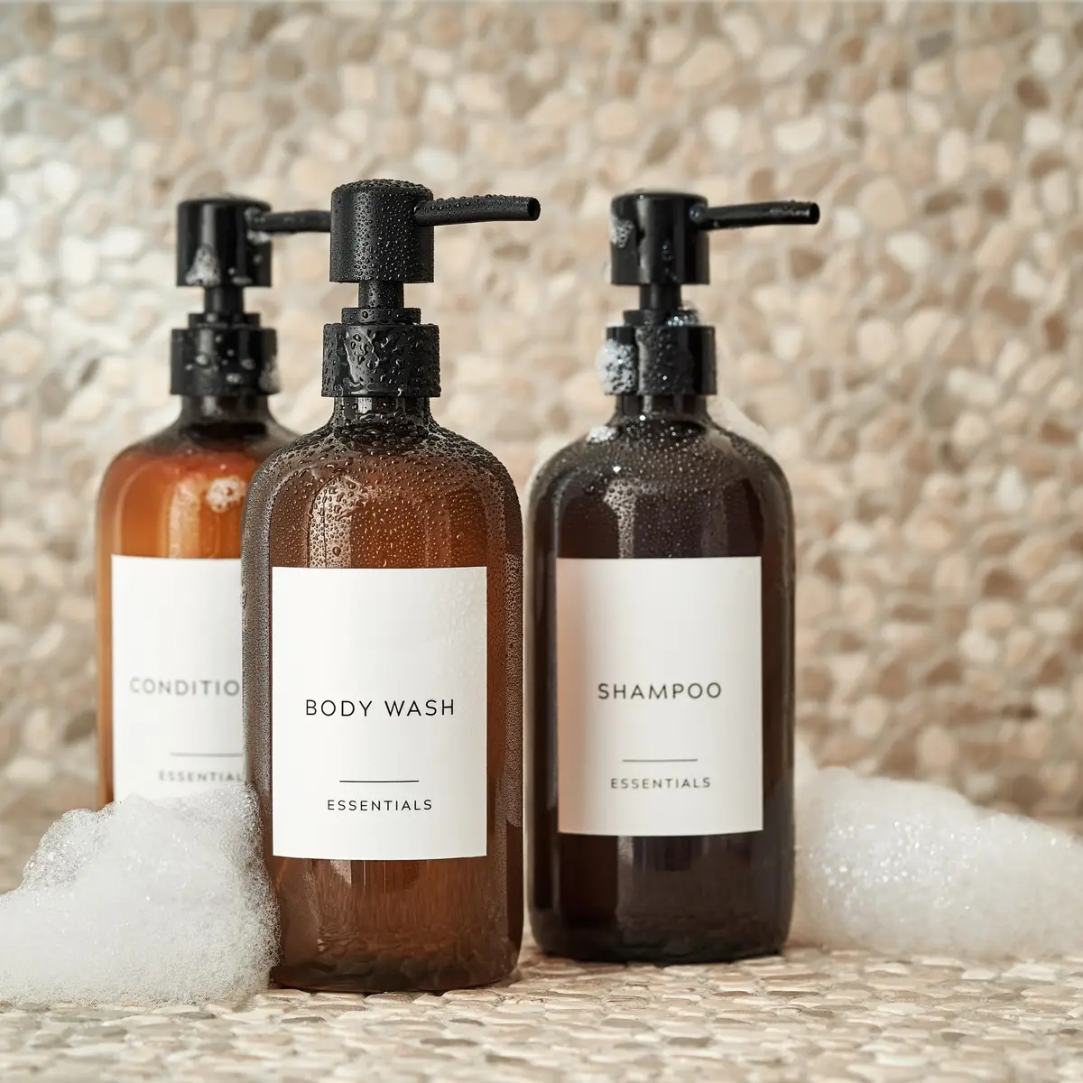 KIBAGA Stylish Shampoo & Conditioner Dispenser Set of 3-600ml | Elegant Bathroom Organizer with Refillable Bottles - view 2
