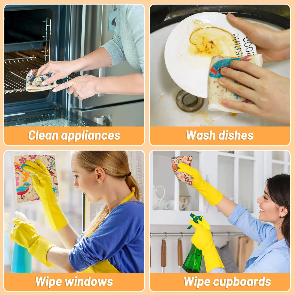 Lucomb Swedish Dishcloths 8 Pack 20x18cm (8x7in) | Reusable, Absorbent, Biodegradable Kitchen Towels - view 7