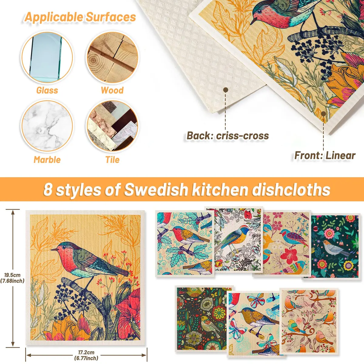 Lucomb Swedish Dishcloths 8 Pack 20x18cm (8x7in) | Reusable, Absorbent, Biodegradable Kitchen Towels - view 3