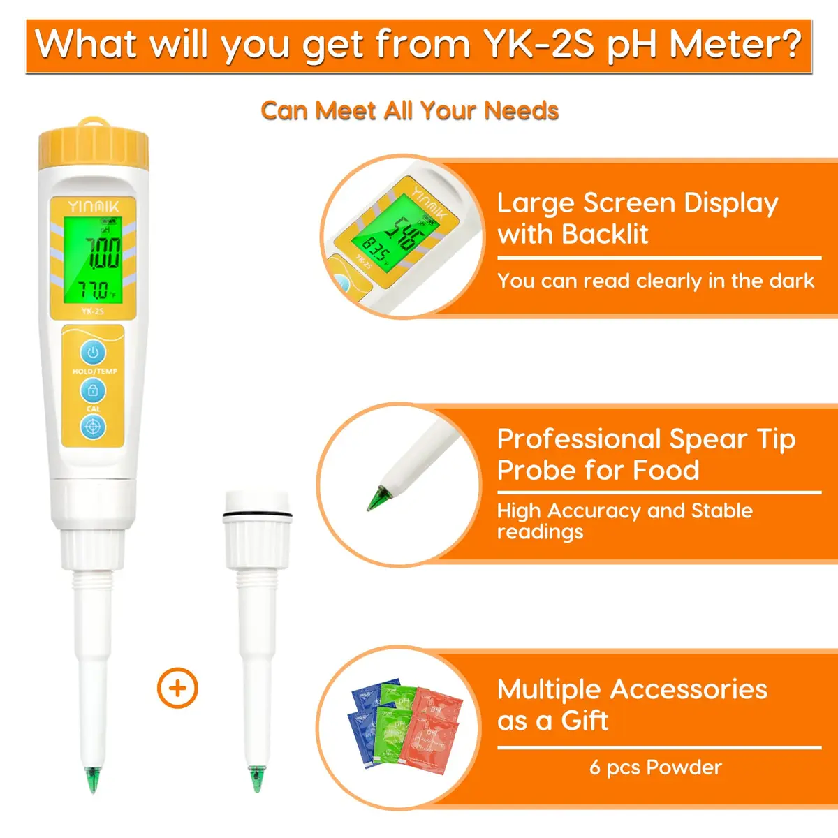 YINMIK Digital pH Meter with Extra Replaceable pH Probe Food pH Checker | Stable Readings for Water & Food - view 3