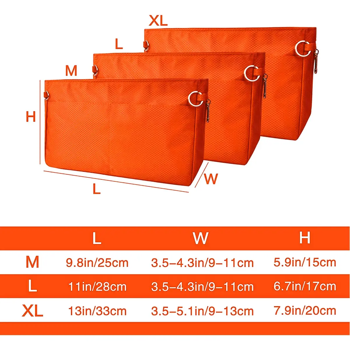 Vercord Expandable Nylon Handbag Purse Organizer Insert Liner Shaper Bag in Bag Orange Medium | Waterproof & Zippered Compartments - view 2