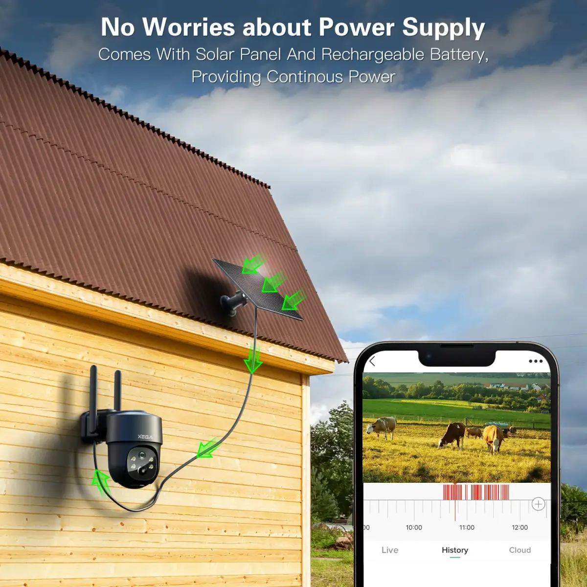 Xega 4G LTE Solar Cellular Security Camera with SIM Card, 2K HD PTZ, 10m Cable | No WiFi Needed - view 3