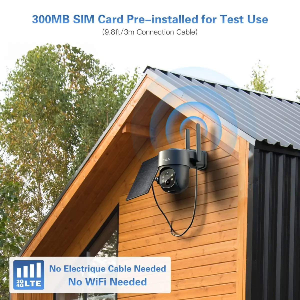 Xega 4G LTE Solar Cellular Security Camera with SIM Card, 2K HD PTZ, 10m Cable | No WiFi Needed - view 4