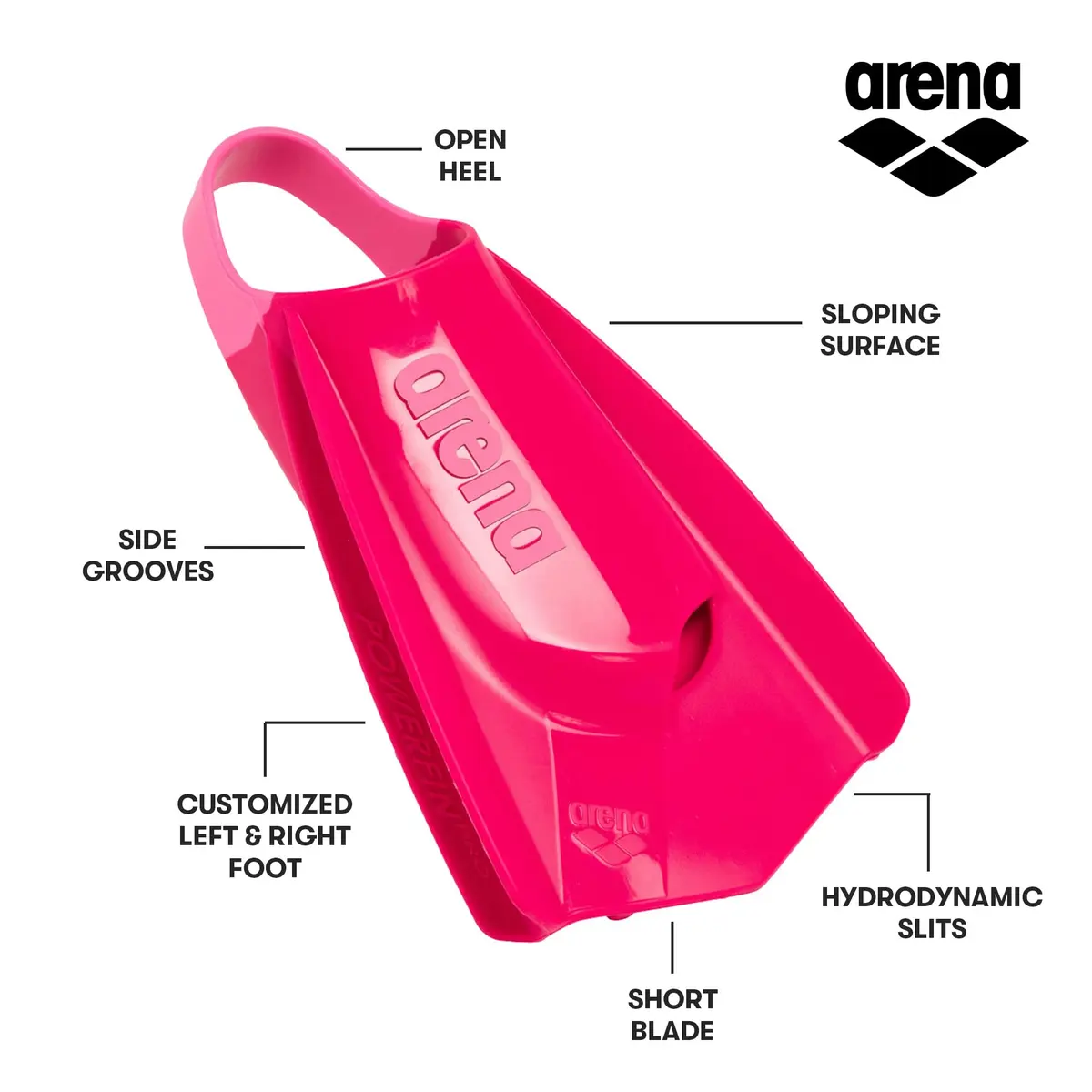 Arena Powerfin Pro II Swim Training Fins Silicone Short Blade Pink Size 7.5-9 | Max Forward Thrust & Flexibility - view 2