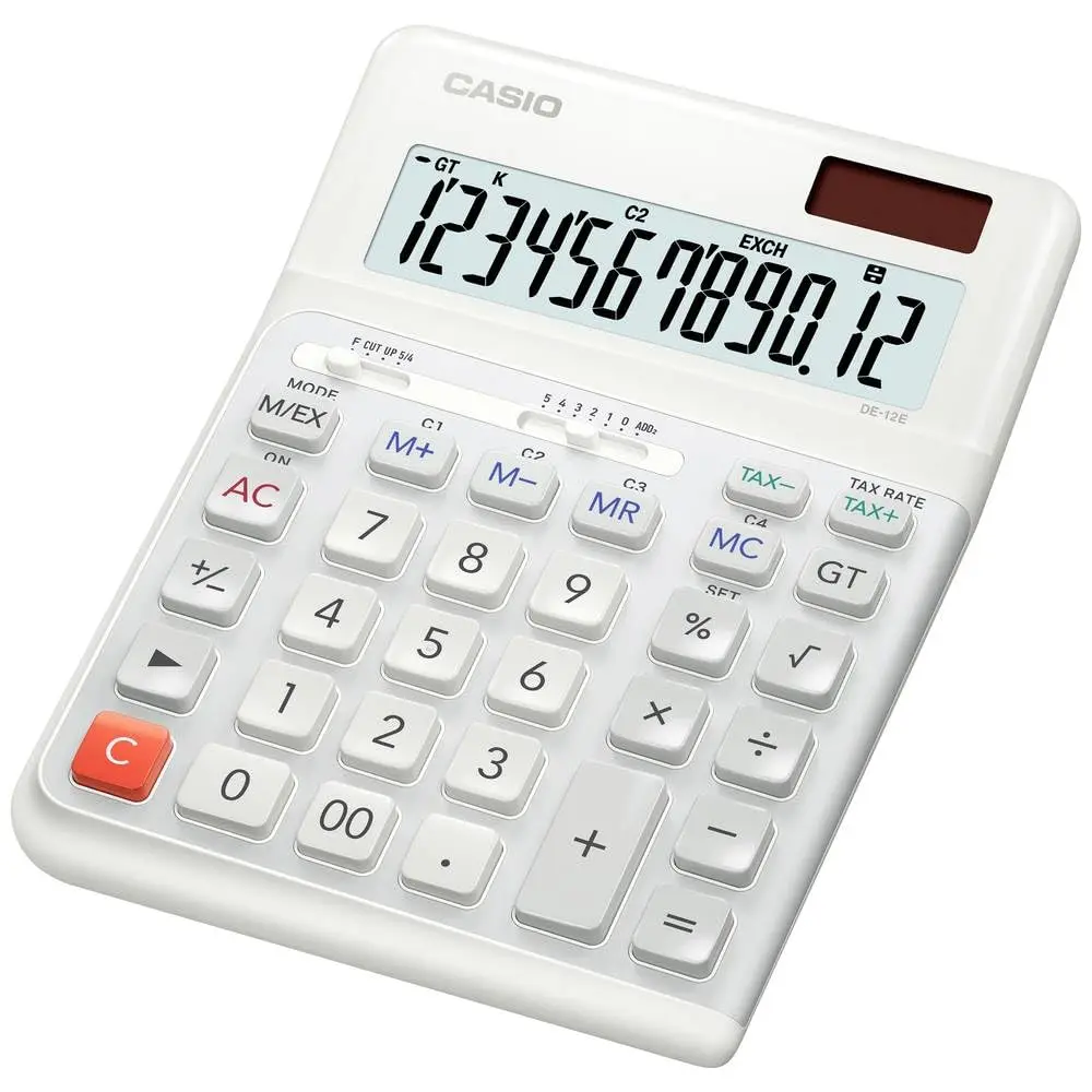 Casio Desktop Calculator DE-12E-WE | 12-Stelliges Display, Ergonomisch, Weiß - main product image