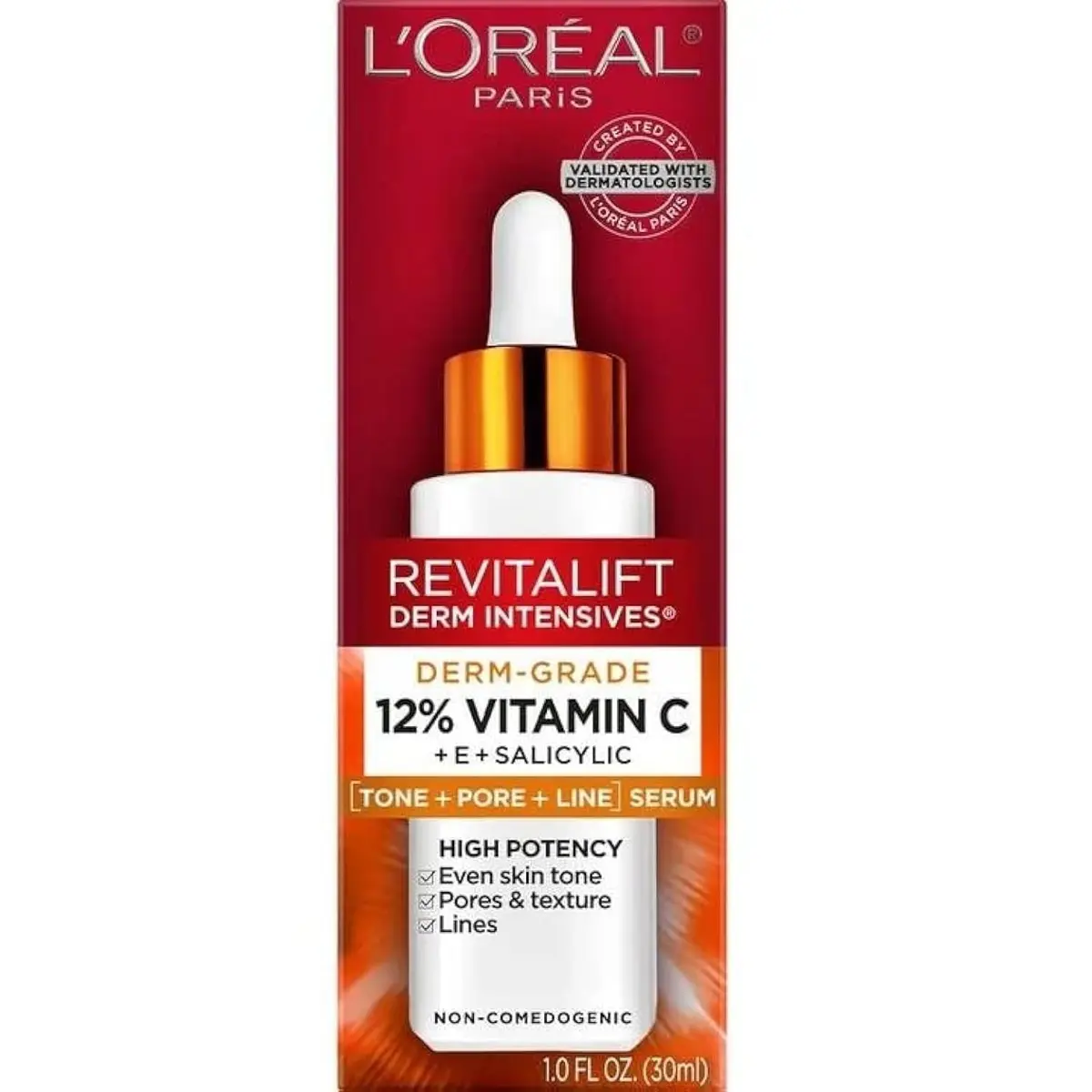 L'Oreal Paris Revitalift Derm Intensives Serum with 12% Vitamin C + E + Salicylic, 30ml | Brightening & Pore Refining - main product image