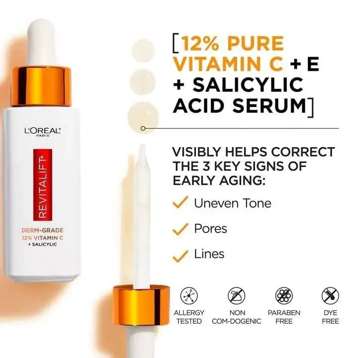 L'Oreal Paris Revitalift Derm Intensives Serum with 12% Vitamin C + E + Salicylic, 30ml | Brightening & Pore Refining - view 6