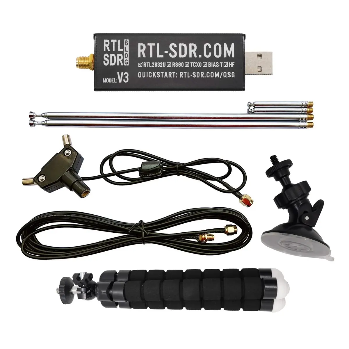 RTL-SDR Blog V3 Software Defined Radio Receiver with Dipole Antenna Kit | 500 kHz - 1.7 GHz Tuning Range - main product image
