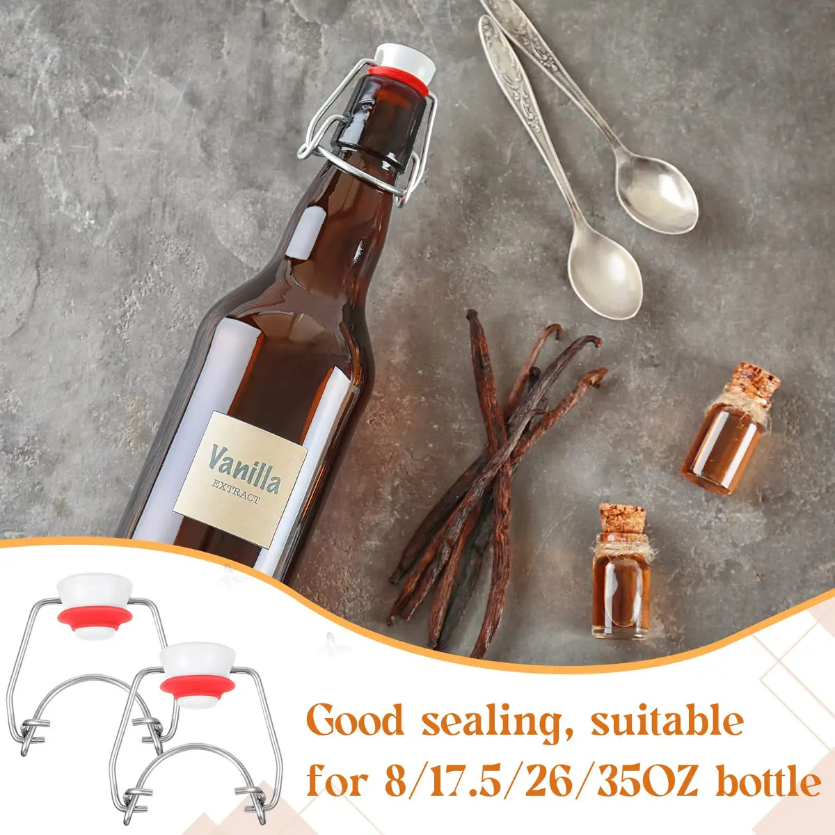 Meanplan Flip Top Bottle Replacement Caps with Silicone Gaskets - 6 Pcs (12 Total Items) | Fits 8-35oz Grooved Glass Bottles - view 7