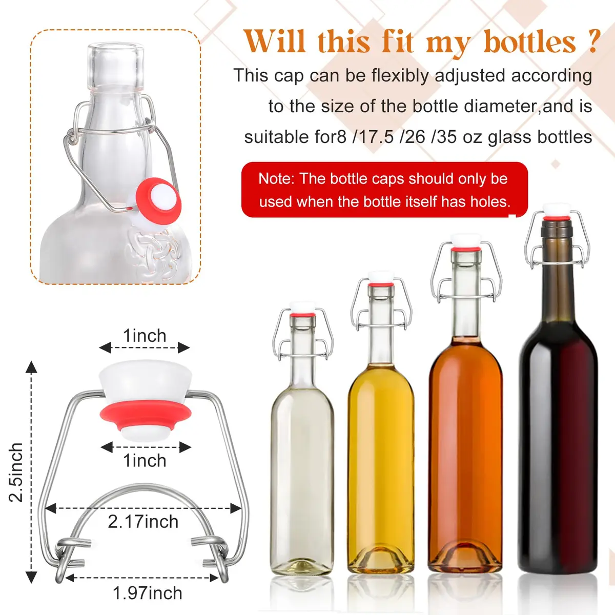 Meanplan Flip Top Bottle Replacement Caps with Silicone Gaskets - 6 Pcs (12 Total Items) | Fits 8-35oz Grooved Glass Bottles - view 2