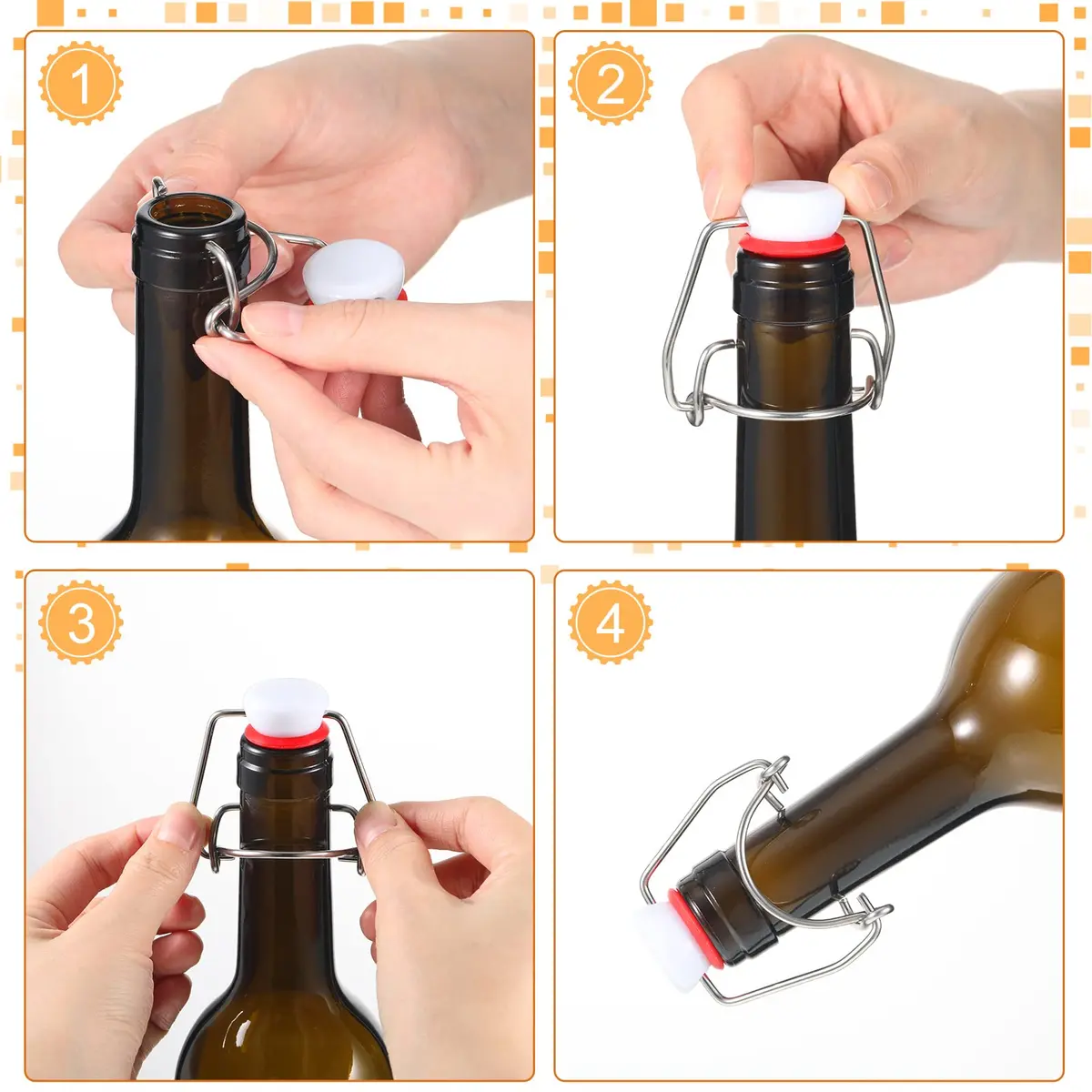 Meanplan Flip Top Bottle Replacement Caps with Silicone Gaskets - 6 Pcs (12 Total Items) | Fits 8-35oz Grooved Glass Bottles - view 3