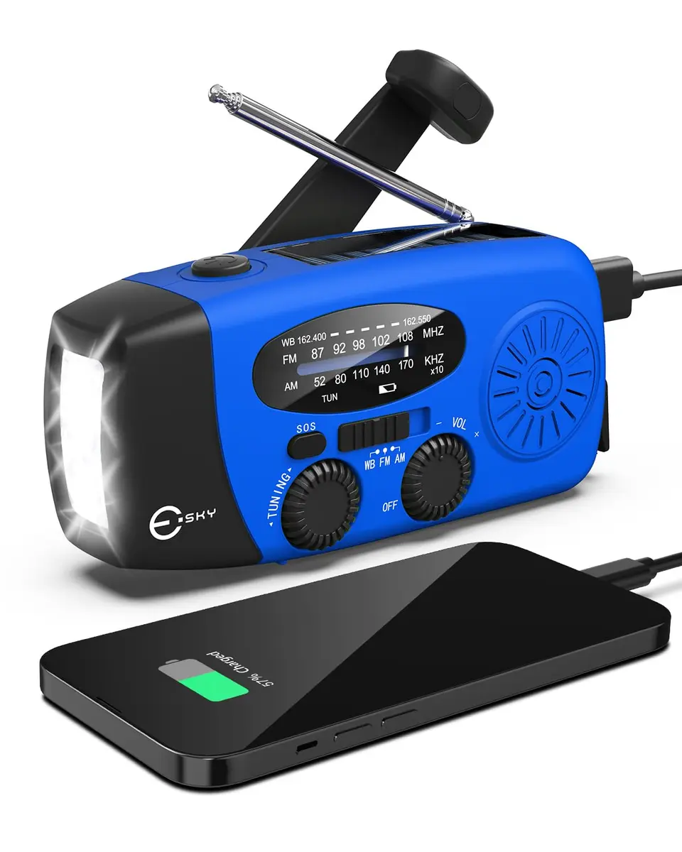Esky Emergency Hand Crank Radio with 3 LED Flashlight, AM/FM/NOAA Portable Weather Radio 255g (9oz) | Survival Tool for Indoor Outdoor Camping - main product image