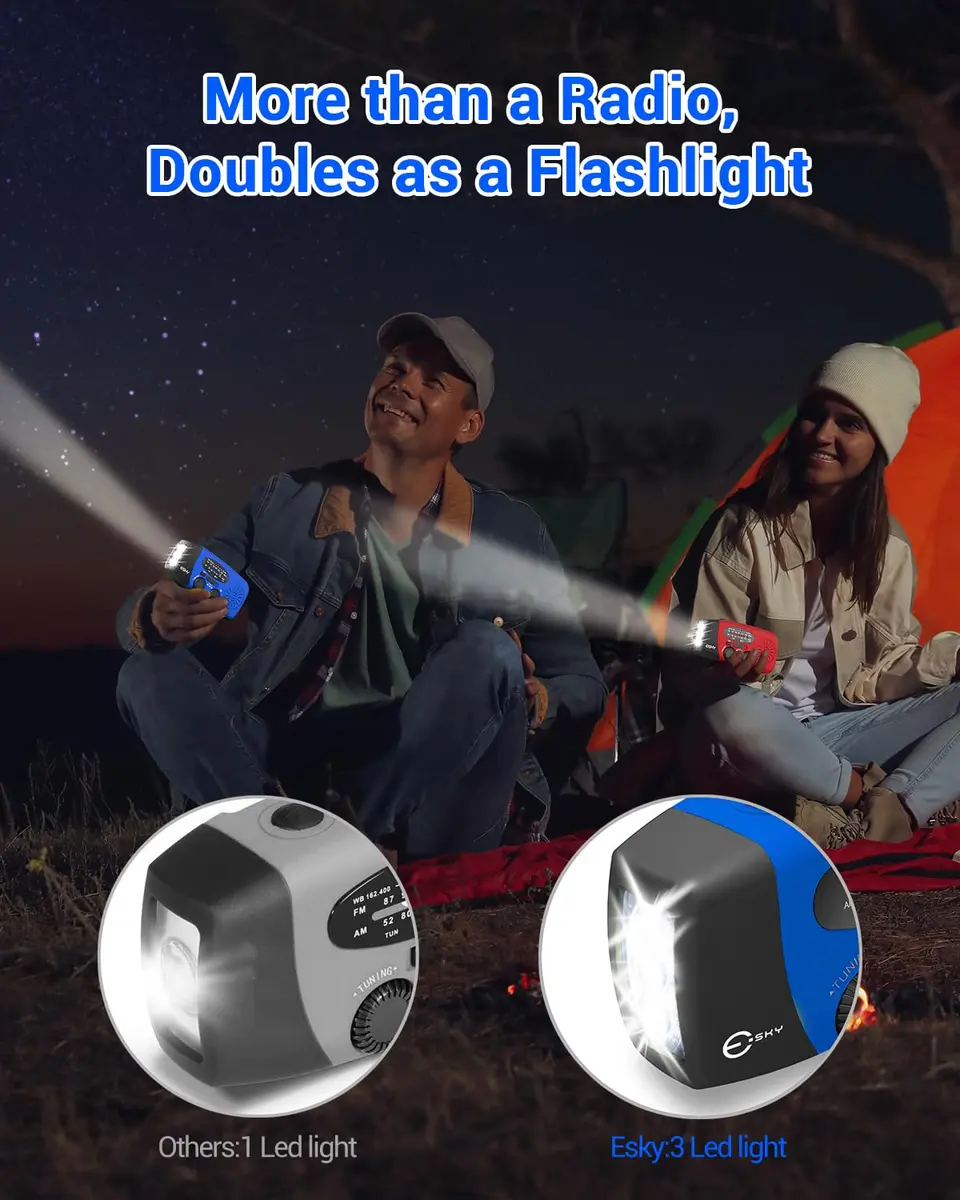 Esky Emergency Hand Crank Radio with 3 LED Flashlight, AM/FM/NOAA Portable Weather Radio 255g (9oz) | Survival Tool for Indoor Outdoor Camping - view 5
